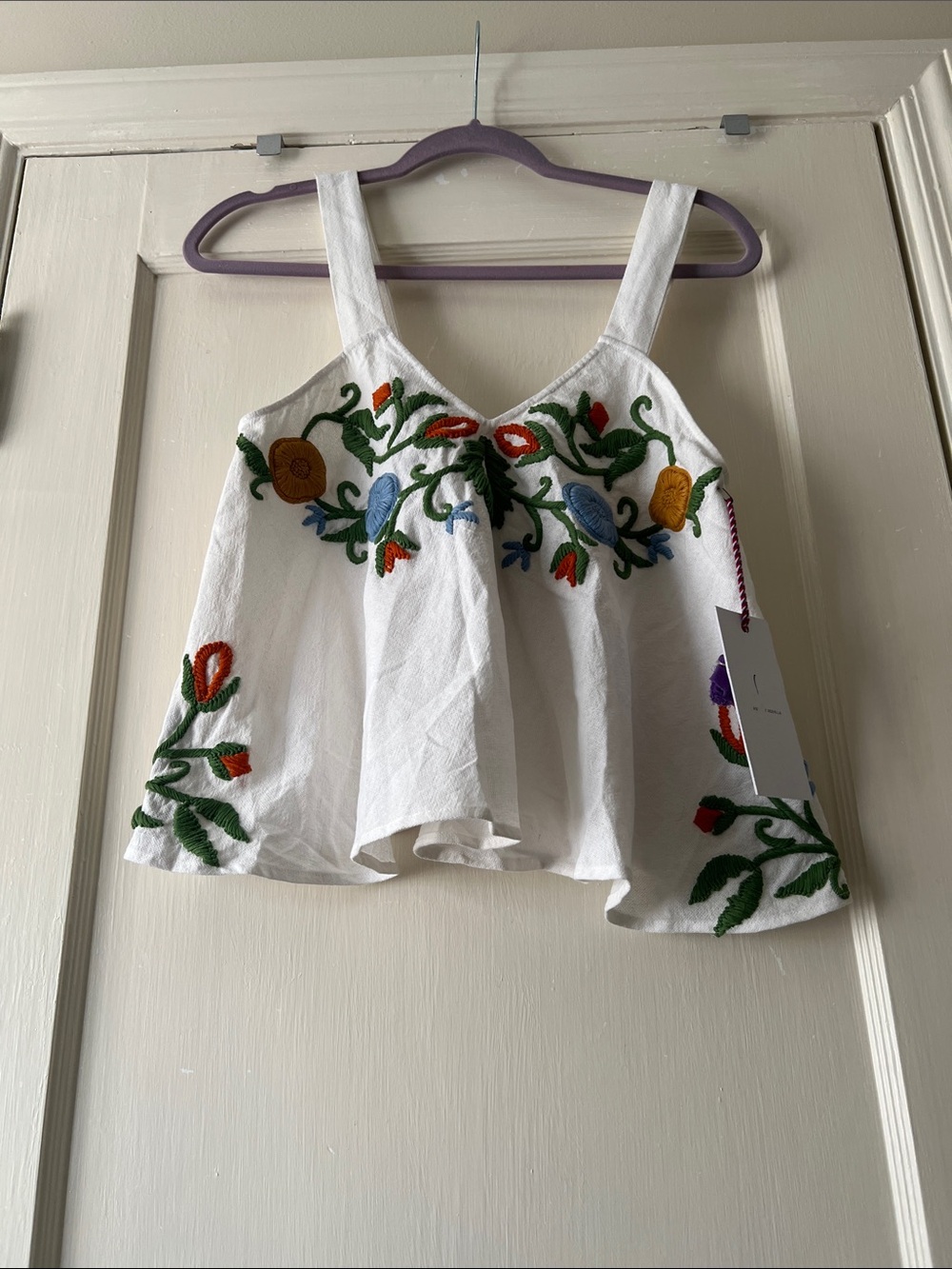 Piper White Embroidered Floral Crop swing top